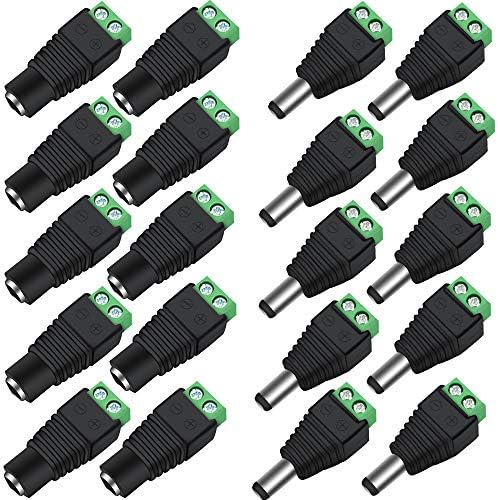 Guy-Tech 10 masculino e 10 fêmea 12V DC Power Jack Adapt Connector para a câmera CCTV de faixa de LED