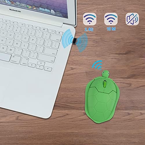 Mouse sem fio, formato de tartaruga verde de animal fofo portátil ratos ópticos silenciosos USB, botões de 1600 dpi 3 mouse