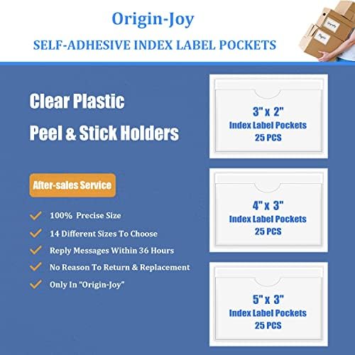 Origin-Joy 25 PCS Bolsos de etiqueta de índice autoadesivo, peeling de plástico transparente e suportes de cartões