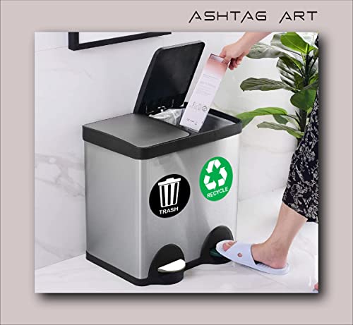 ASHTAG ART Premium Lixo e adesivos de reciclagem [pacote de 4], lixo de vinil e adesivos de reciclagem organizam suas caixas