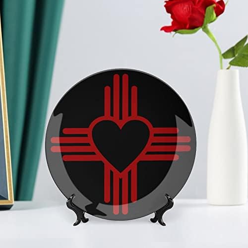 Zia com símbolo do coração - Bandeira do Estado do Novo México Função Funnamente China Decorativa Placas Redondas Cracos de Cerâmica