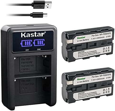 Kastar 3-pacote NP-F570 e carregador USB LED2 compatíveis com HDR-FX1 HDR-FX1000 HDR-FX1000E HDR-FX7 HDR-FX7E HDV-FX1 HDV-Z1 HVL-20DW HVL-20DW2 HVL-LBPA HVL20 Câmera HVR-HD1000