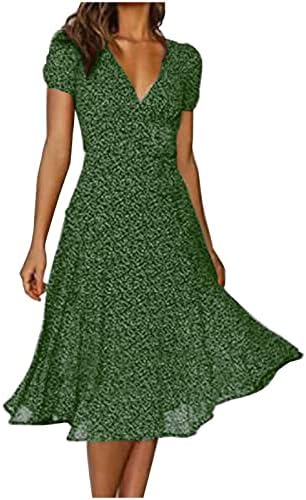 Vestidos de Yubnlvae para Mulheres Festa de Convidado de Casamento Casual Elegante FIT SOLE S-3XL MANAGEM CURTA V VESTIDO LONGO LONGO