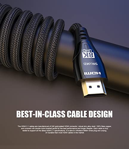 Snllmzi 8k HDMI 2.1 Cabo, 48 Gbps Ultra HD Cordão alta de alta velocidade, 8k@60Hz, 4K a 120Hz compatível com Fire TV/Roku TV/PS5/Xbox/Nintendo Switch e mais - 6,6ft