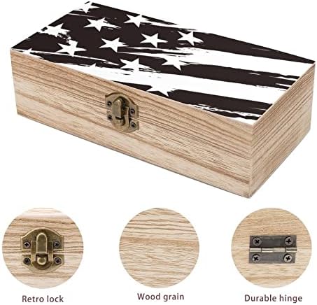 Nudquio American US Flag US Bandy Black and White Wooden Storage Organizer