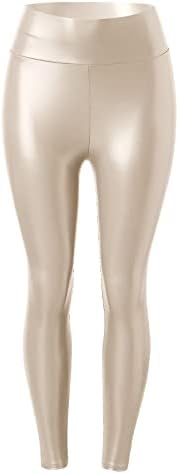 Mulheres Faux Leather Leggings Controle de cintura alta calças de cintura alta Cleia -calças sexy sem costura Fashion calças elásticas