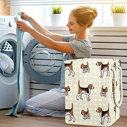 Indomer Hand desenhado Padrão de cachorro fofo 300D Oxford PVC Roupas impermeáveis ​​cesto de roupa grande para cobertores Toys