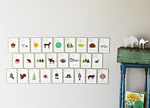Arte do viveiro ecológico - Conjunto de 26 cartões de parede do alfabeto, decoração infantil, arte do berçário, design de crianças, cartas de parede do alfabeto