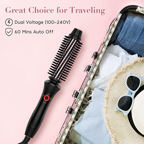 Escova os ferros de curling para cabelos curtos, um cano de 1 polegada, dupla volatge calhada ferro com escova para viajar,