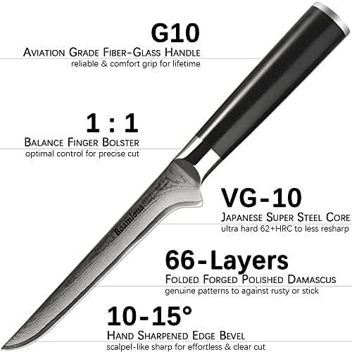 Faca de cliques de boamlona 7 “ + faca de desossa 5.5” - Damasco japonês VG10 Super Aço Forjado de Aço e Cleaver de Carne com alça G10