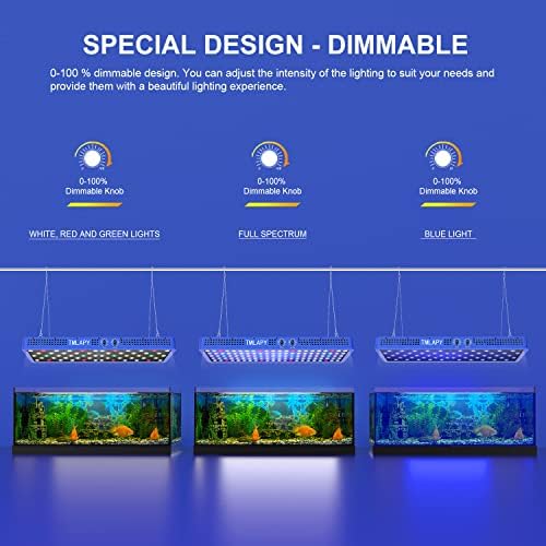 Tmlapy 330W Full Spectrum Saltwater Aquarium Light, luzes de peixes LED, vários modos de iluminação para água doce e água salgada