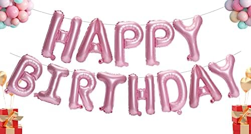 Balão de balões de feliz aniversário accevo, balões de festa infláveis, cartas de alumínio de 16 polegadas de alumínio Banner Banner Bolloon Bunting, decorações de aniversário para homens homens meninos meninos ou festa de aniversário adulto rosa