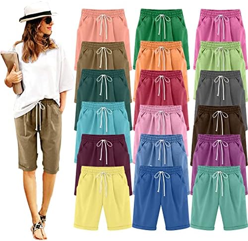 Mulheres confortáveis ​​Casual Casual Casual Coloque Shorts bolos de bolso Treino cônico Pontas de lounge Praia casual curta