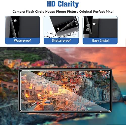 [3+2 pacote] Protetor de tela de vidro e protetor de câmera, HD Clear 9H Resistente a arranhões de vidro temperado, desbloqueio de