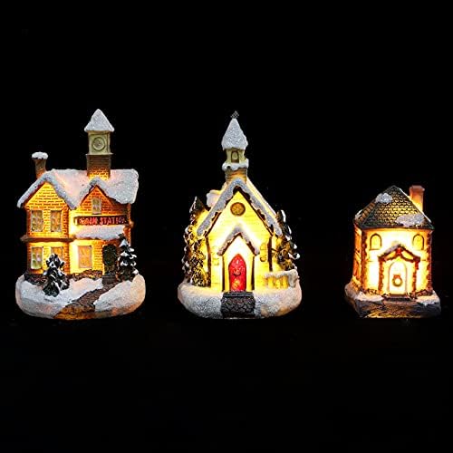 Casas iluminadas de Natal Light Up Resin Christmas House Village 3pcs LED Holiday Christmas Table Peça central Decoração