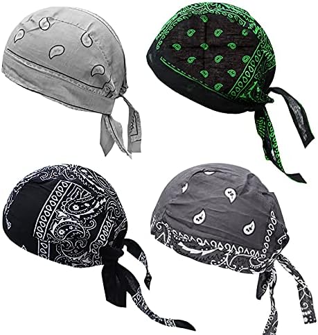 4 peças pirata bandana chapéu orvalho pano, chapéu de headwraps de algodão, boné de ciclismo de cabeça de turbante para turbante,