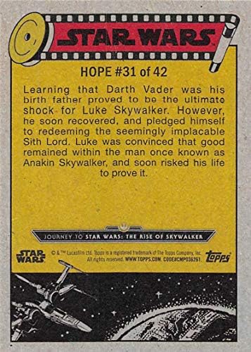 2019 Topps Star Wars Journey to Rise of Skywalker 31 Luke Skywalker O Bom em Vader Trading Card