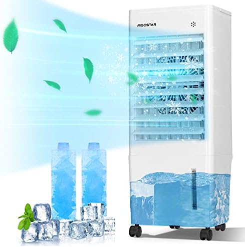 Aigostar evaporativo de refrigerador de ar, ar condicionado portátil com fã portátil de resfriamento e névoa de mesa com tanque de água de 300 ml