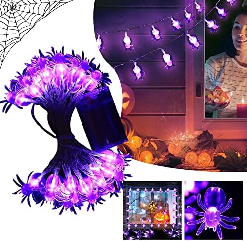 Luzes de corda de Halloween do Pacoco 10/20/30pcs Luzes de cor LED Spiders com flash/modo estabilizado Bateria alimentada por portátil Luzes decorativas de Halloween para decoração de Natal ao ar livre 2022