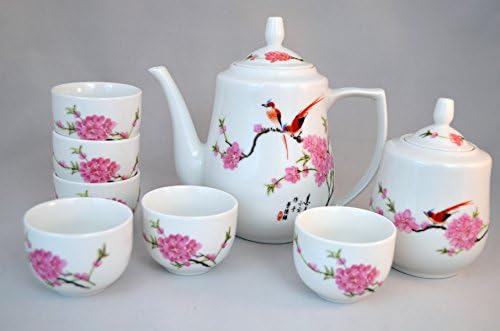 7 PC Chineses Pêssego Blossom Tea Conjunto de chá Fino Tea TEAPOT TEAPOT TEASET CHUPS TRABALHADOR JINGDEZHEN