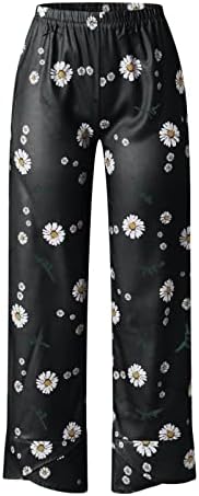 WOCACHI HAREM Sorto para mulheres, calça de algodão elástica de algodão da cintura casual feminina calça larga de pernas laras.