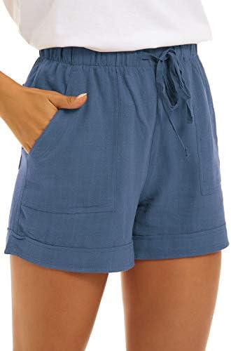 Goldpkf feminino drawtring casual sumaltic shorts linho de algodão com bolsos