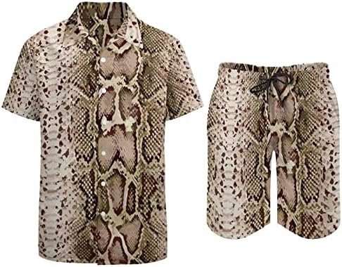 Pattern de píton Python Snake Python Roupas de 2 peças masculinas Button Hawaiian Camisa de manga curta e ternos de shorts