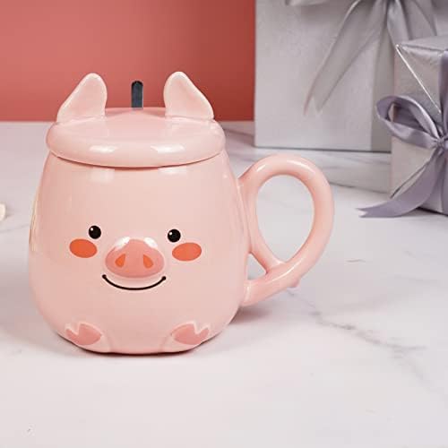 Caneca de café da Epfamily Pig com caneca de café rosa com tampa com colher novidade caneca de chá para mulheres do dia das mães