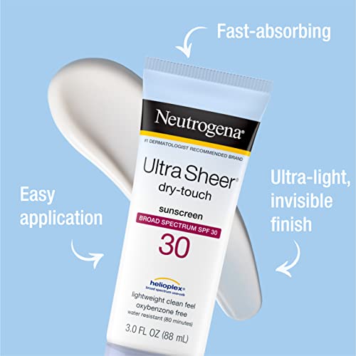 Loção de protetor solar de toque seco de neutrogena Ultra Touch, Proteção de Broad Spectrum SPF 30 UVA/UVB, Oxibenzona, resistente à água, não comedogênica, sem graça, tamanho de viagem, 3 fl oz, pacote de 3