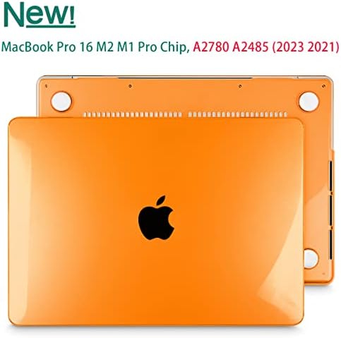 Que Chen Compatível com MacBook Pro 16 polegadas Modelos A2780 A2485 M2 M1 Pro/Max Chip com ID de toque, caixa de casca dura de plástico com capa e protetor de tela do teclado, Crystal Orange