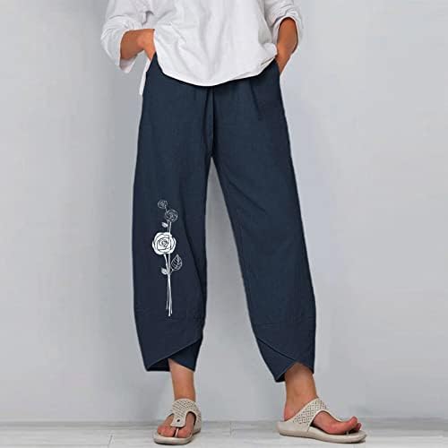 Miashui calças soltas Mulheres mulheres calças casuais sólidas calças impressas bolsões elásticas da cintura feminino largo