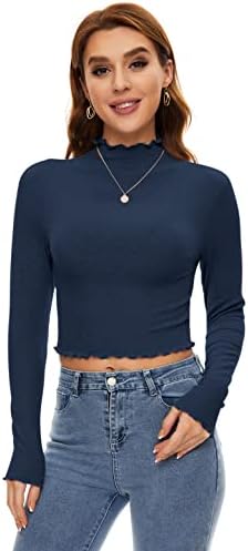 Camisa de manga longa com punhal para mulheres, lã de colheita de alface de pescoço de pescoço
