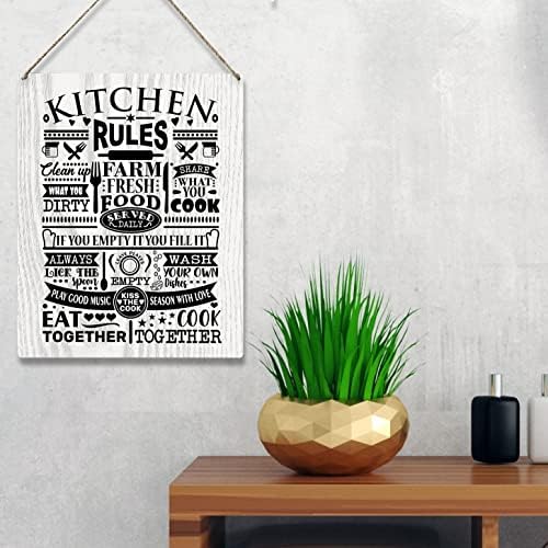 Citação engraçada de cozinha Placa de madeira Plata de parede pendurada, Farmhouse Rustic Kitchen Regras Sinal para presentes de decoração para casa