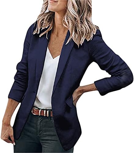 Jaquetas para mulheres, lapela feminina de lapela aberta de manga longa de luvas de trabalho de gabinete