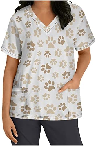 Camisa de blusa de verão no outono para mulheres de manga curta 2023 V Gráfico de trabalho Floral Trabalho Floral Scrub Top