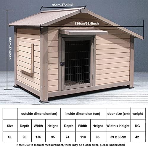 Casa de cachorro de madeira ao ar livre e canil de cachorro à prova d'água interna com janela de porta de vidra