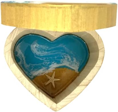 Boas mães presentes do dia de mães 2023, caixa de anel feita à mão inspirada em Ocean, Heart Shap Wooden Jewelry Box, Arte da praia da resina epóxi, presentes havaianos para mulheres