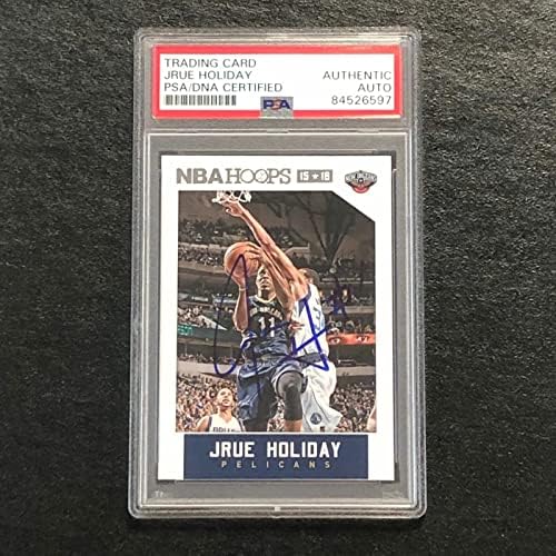 2015-16 NBA Hoops 12 Jrue Holiday assinado Card Auto PSA Slabbed Pelicans - Basketball Slabbed Cartis autografados