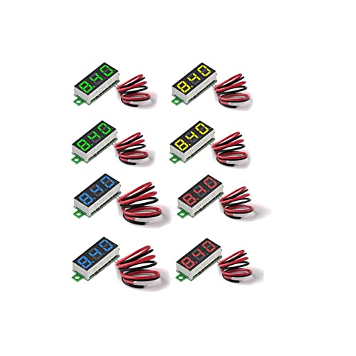 Diymore 8pcs mini voltímetro digital 0,28 2 fios dc 2,5V-30V azul/amarelo/vermelho/verde Painel LED Visor de tensão Testador