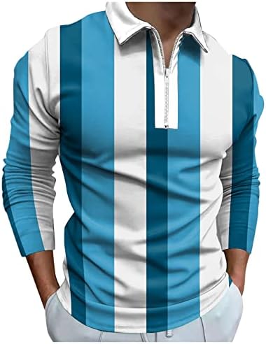 Wocachi 2022 Camisetas polo mass, manga comprida 1/4 zíper para o pescoço Tops de colorido de colorido de retalhos