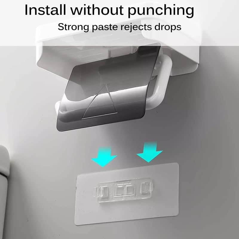 Renslat Toilet Paper Holder Titular sem pregos Adesivo não marcador Caixa de lapidação montada na parede de parede com defesa para banheiro