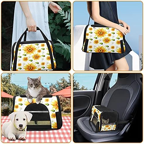 Pet Trans Carrier Bag Sunflower em fundo sem costura cachorrinhos para cães Bolsa de viagem portátil de lado macio