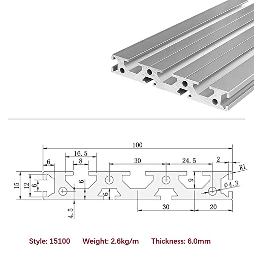 Mssoomm 1 pacote 15100 Comprimento do perfil de extrusão de alumínio 61,42 polegadas / 1560 mm Silver, 15 x 100mm 15 Série T Tipo t-slot t-slot European Standard Extrusions Perfis Linear Linear Guide Frame para CNC