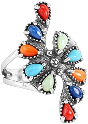 American West Ring Sterling Multi-Gemstone Cluster Fan Ring tamanhos de 5 a 10