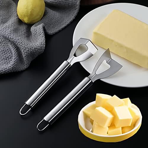 Dadamong 2pcs Cuttador de manteiga de ângulo reto, espalhador de faca de manteiga de aço inoxidável, cortador de queijo quadrado, cortador de queijo de manteiga antiaderente, prata