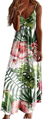 Vestidos longos de verão feminino 2023 Spaghetti Casual Strap Floral V Disc Neck Mleeseless High Waist Beach Maxi Dress