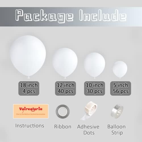 Voirircoloria 130pcs balões brancos tamanhos diferentes 18 12 10 5 Balões de látex de festa para o aniversário do chá