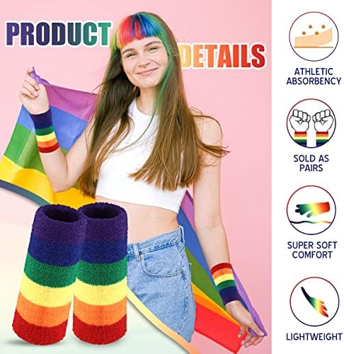 24 PCs 6 polegadas Rainbow listras de pulseiras gays orgulho gay Terry pano pulso Bandas de moletom em massa de braçadeiras