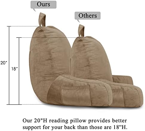 Travesseiro de leitura de Lovtex com tampa removível, travesseiro traseiro para sentar na cama com braços e bolsos, travesseiro de descanso de cama adulto, 20 x 15 polegadas
