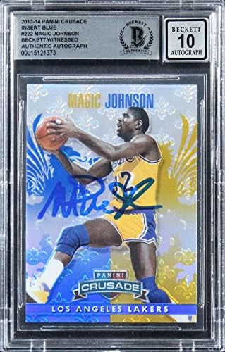 Magic Johnson assinou 2013 Panini Crusade Insert Blue 222 Card Auto 10! SLAB BAS - Cartões autografados de basquete